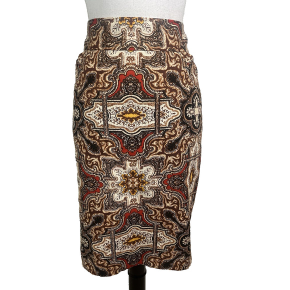 Charter Club Skirt size 8 Brown Red Gold Paisley Straight Pencil Knee Stretch - Picture 1 of 8
